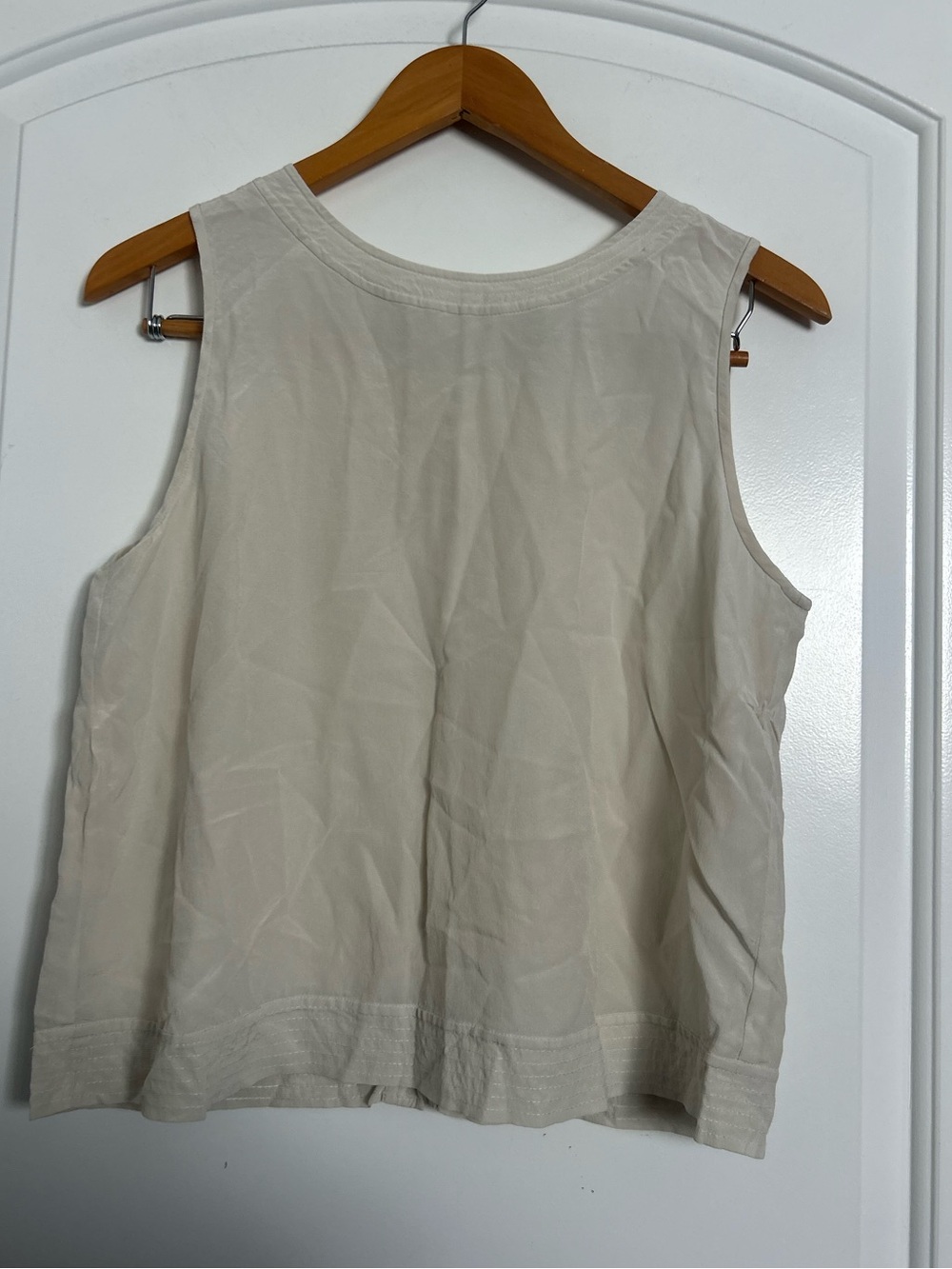Eileen Fisher 100% Silk Cream Sleeveless Tank Top side S Chic quiet luxury 90s
